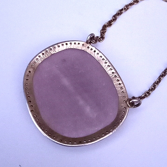 ESTATE 14K Vermeil Large Pink Ruby / Sapphire White Stone Halo Pendant Necklace - Picture 9 of 16